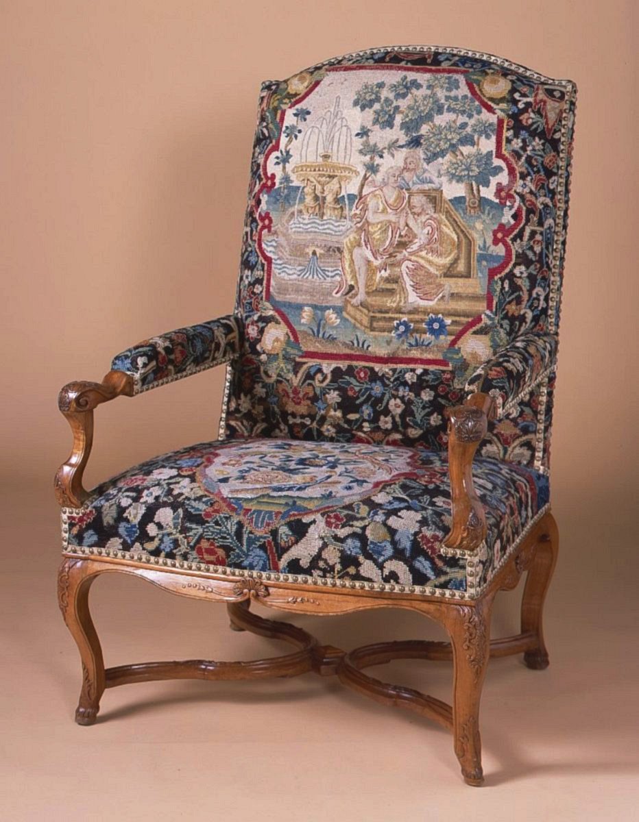 French Régence Period, Walnut Fauteuil with Needlepoint
