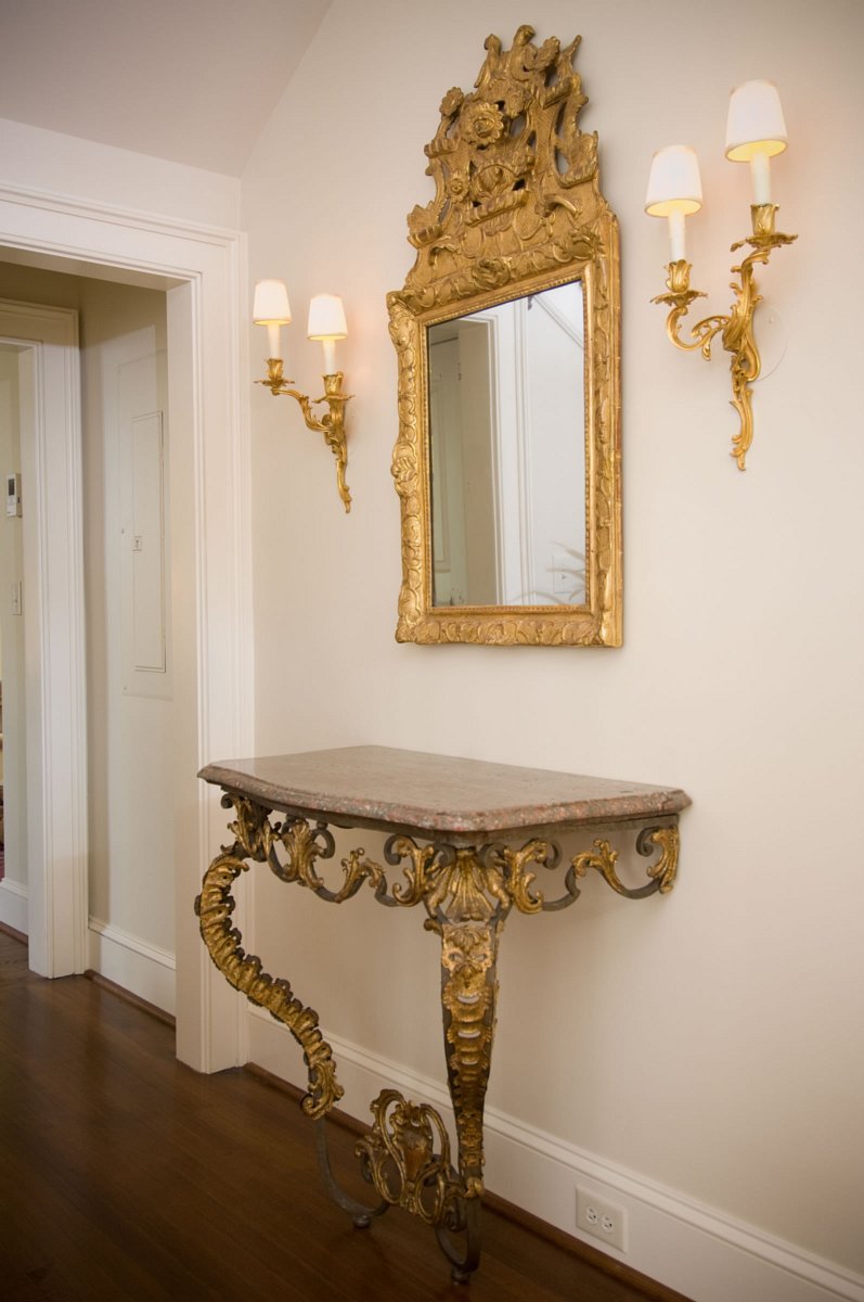 French Louis XV Period, Wrought Iron and Gilt Metal Console Table