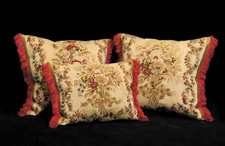 French Silk and Wool Aubusson Tapestry Fragments Made Into Cushions