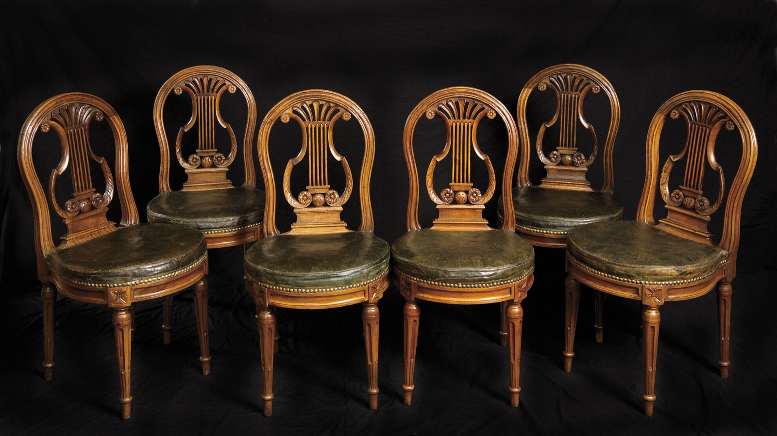Suite of Four French Louis XVI Period, Walnut Chairs Stamped, “J. CHENEAUX”