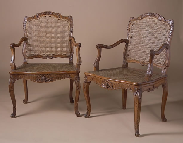 Pair of French Louis XV Period, Beechwood Fauteuils with Cane Seats Stamped, “Cressonlaine” - Click to enlarge and for full details.