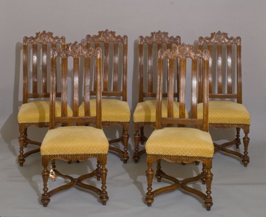 Set of Six Louis XIII Style, Oak Chairs - Click to enlarge and for full details.